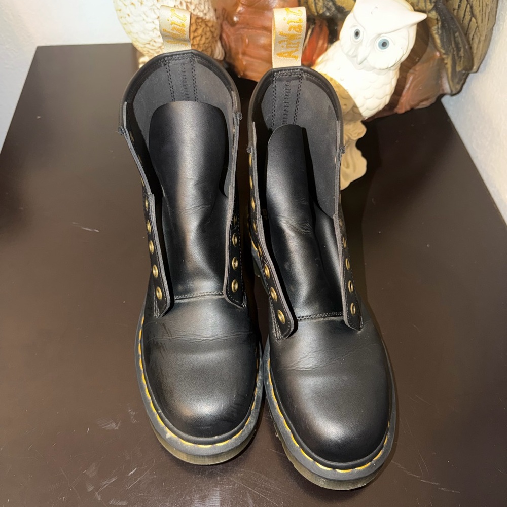 Dr. Martens Black Leather Boots with Yellow Stitching - Picture 8 of 9